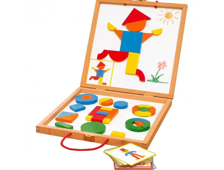 Geoforme jeu magnetique djeco pour reconstituer toutes sortes de formes 42 pieces en bois et 24 modeles