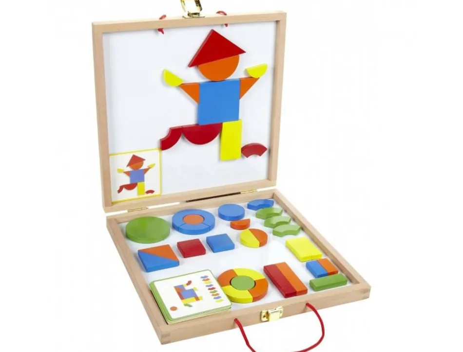 Geoforme jeu magnetique djeco pour reconstituer toutes sortes de formes 42 pieces en bois et 24 modeles