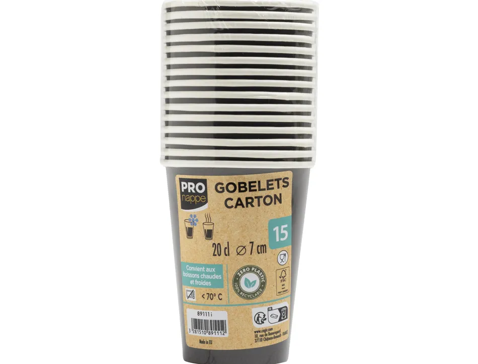Gobelet exacompta carton 20cl coloris noir paquet 15 unites