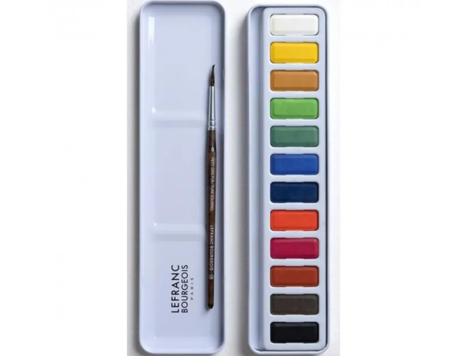 Godet colart aquarelle fine rectangulaire boite metal de 12 unites + pinceau