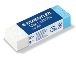 Gomme staedtler mars plastic combi 30x13x12mm sans latex pour l'encre de chine coloris blanc et bleu