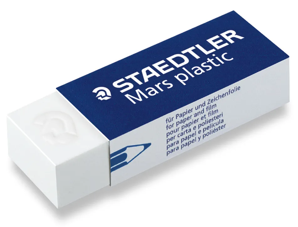 Gomme staedtler mars plastic 65x23x13mm crayons mines papier calque film coloris blanc