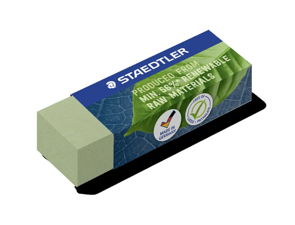 Gomme staedtler sans latex 65x23x13mm compose a 56% de materiaux naturels et renouvelables coloris vert