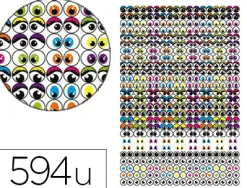 Gommette adhesive graine creative forme yeux mobiles diametre 8 et 15mm 2 planches 594 unites