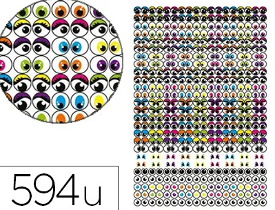 Gommette adhesive graine creative forme yeux mobiles diametre 8 et 15mm 2 planches 594 unites