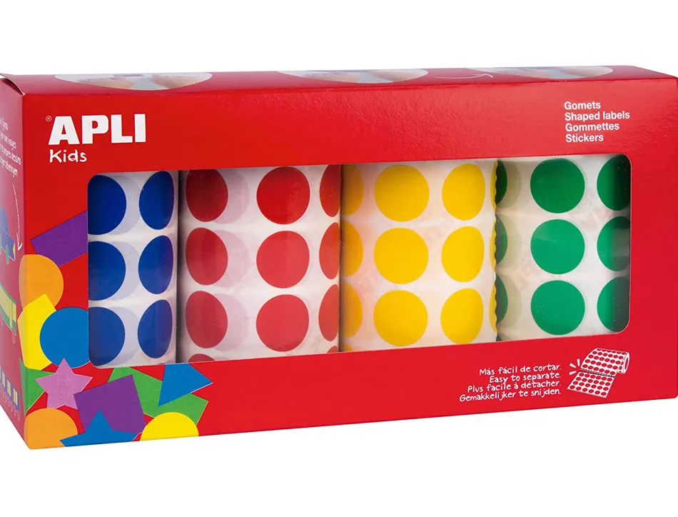 Gommette apli agipa adhésive ronde 20mm coloris assortis boîte 4 rouleaux 7080 unités