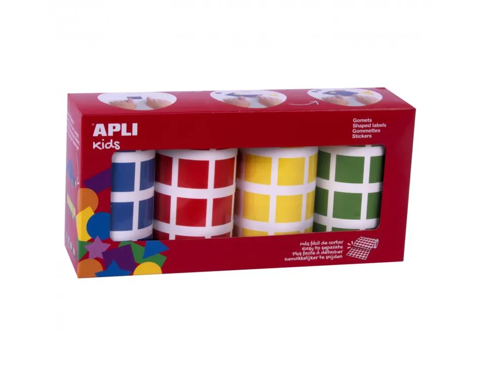 Gommette apli carree 20mm coloris assortis 4 rouleaux 7080 unites