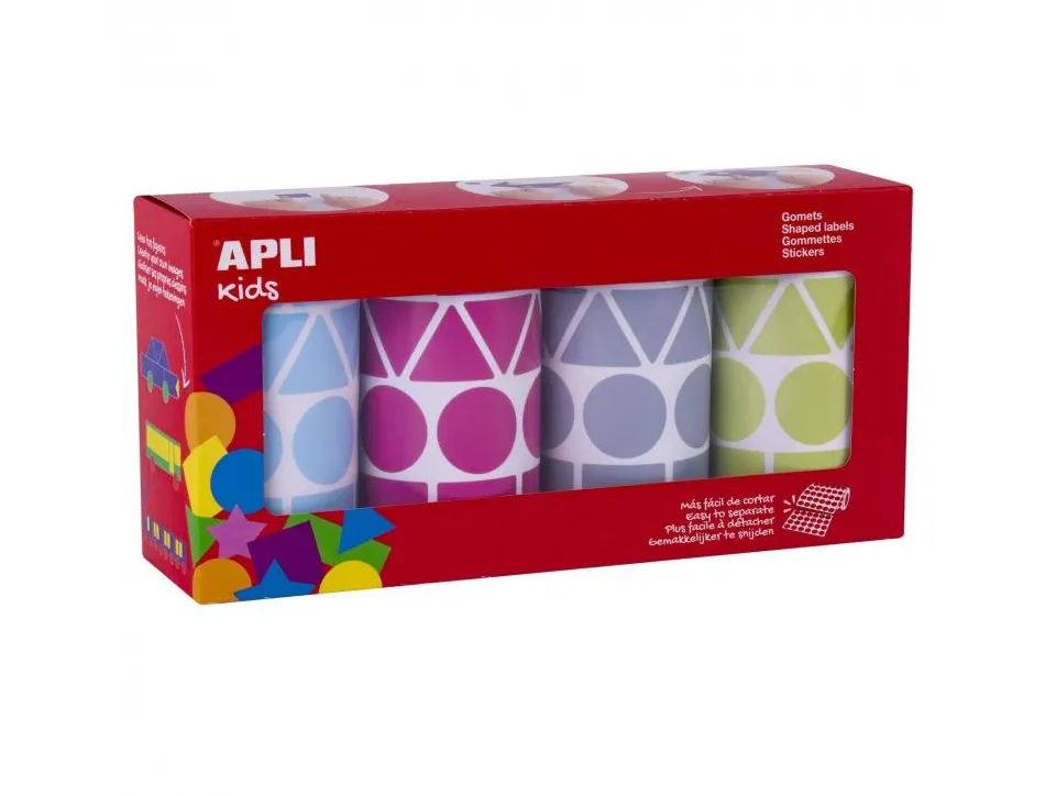 Gommette apli formes geometriques et coloris pastels assortis 4 rouleaux 5428 unites