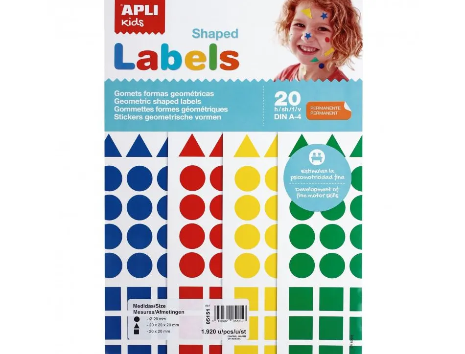 Gommette apli geometriques tailles et coloris assortis 1920 unites