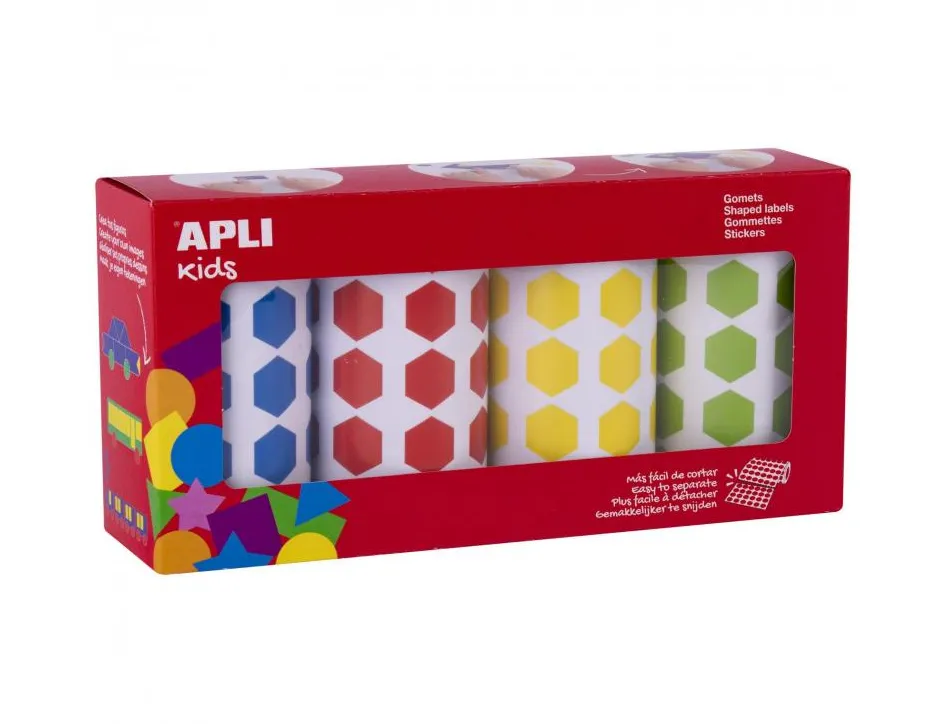 Gommette apli hexagonale 20mm coloris assortis 4 rouleaux 7080 unites
