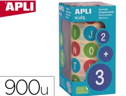 Gommette apli kids enlevable ronde 20mm abc majuscules multicolores rouleau 900 unités