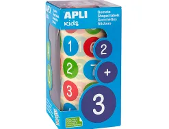 Gommette apli kids enlevable ronde 20mm 123 majuscules multicolores rouleau 900 unités