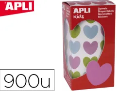Gommette apli kids motif coeur 20x18mm multicolore rouleau 30 feuilles boîte 900 unités