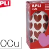 Gommette apli kids motif coeur 20x18mm coloris rouge rouleau 30 feuilles boîte 900 unités