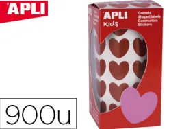 Gommette apli kids motif coeur 20x18mm coloris rouge rouleau 30 feuilles boîte 900 unités