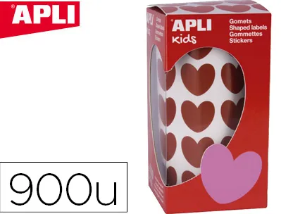 Gommette apli kids motif coeur 20x18mm coloris rouge rouleau 30 feuilles boîte 900 unités