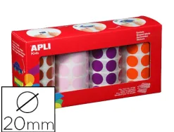 Gommette apli kids permanente ronde 20mm coloris rose marron lilas orange boîte 4 rouleaux