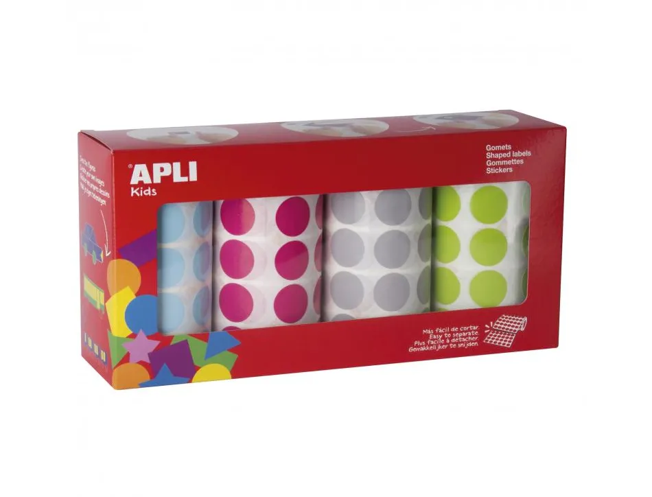 Gommette apli ronde 20mm coloris pastels assortis 4 rouleaux 7080 unites