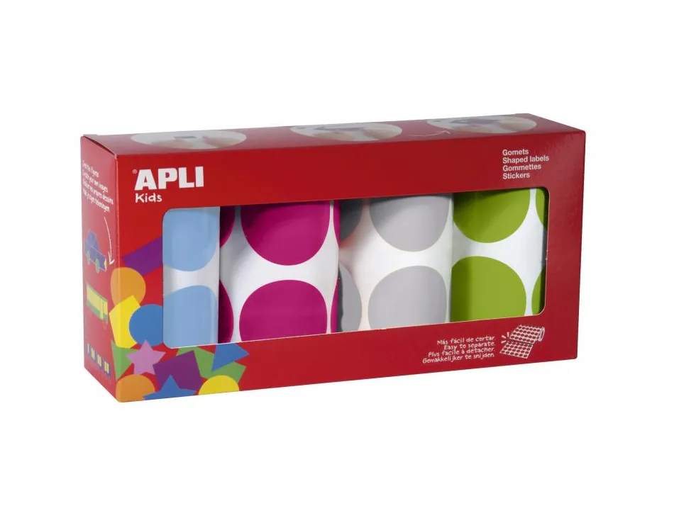 Gommette apli ronde 45mm coloris fun assortis 4 rouleaux 1416 unites