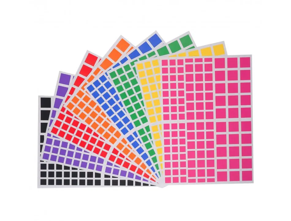 Gommette carree cleopatre multi tailles adhesif permanent planche 8 coloris assortis 2268 gommettes