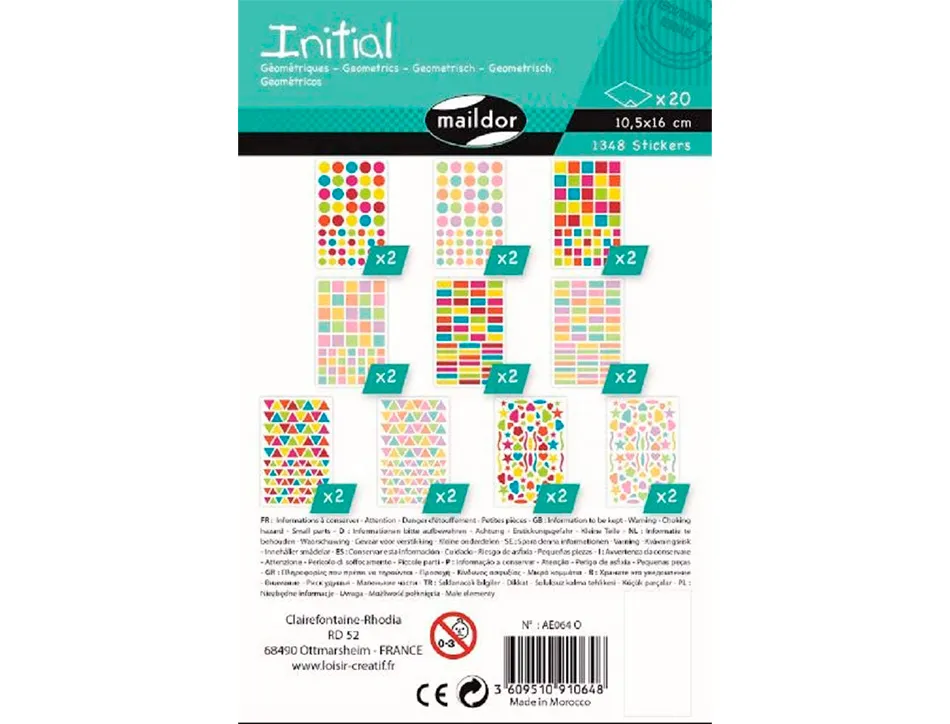 Gommette clairefontaine initial formes g om triques - pack collectivit 20 planches