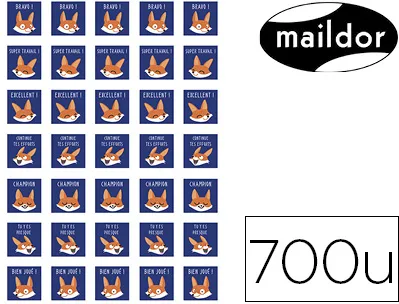 Gommette éducative maildor bon points renards 148x210mm sachet 700 unités