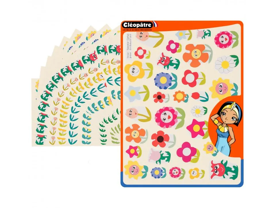 Gommette fantaisie cleopatre fleurs 6 motifs 720 gommettes pochette de 24 planches a5