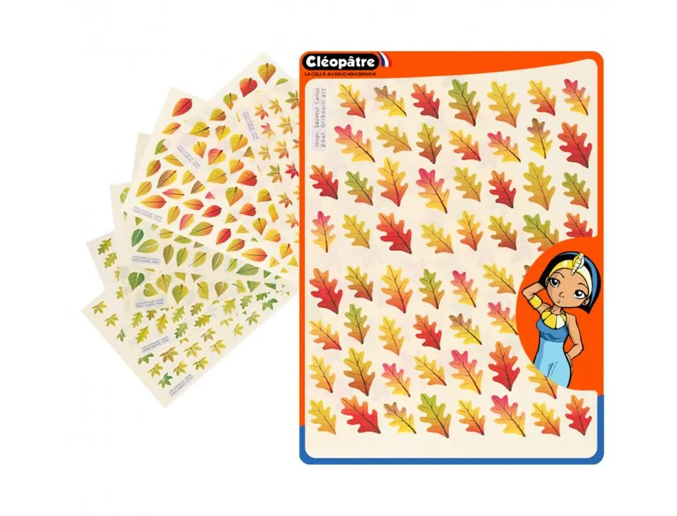 Gommette fantaisie cleopatre feuilles arbres printemps/automne 4 motifs 1438 gommettes pochette de 24