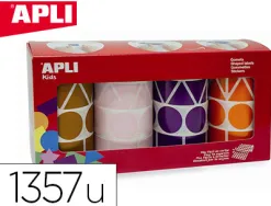 Gommette géante apli agipa géométrique 4 coloris assortis violet marron rose orange pack 4 rouleaux 5428 unités