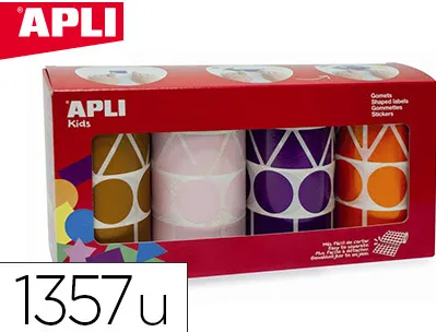 Gommette géante apli agipa géométrique 4 coloris assortis violet marron rose orange pack 4 rouleaux 5428 unités