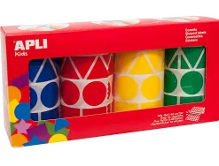 Gommette géante apli agipa géométrique 4 coloris assortis bleu rouge jaune vert pack 4 rouleaux 5428 unités