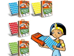 Gommette geometrique cleopatre diam 18mm 4 coloris assortis ecopack de 4 boites 7200 gommettes + 4800 8mm