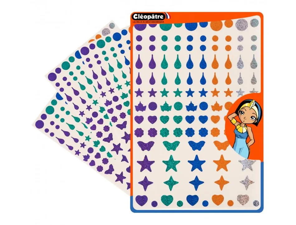 Gommette holographique cleopatre 6 formes 5 coloris assortis pochette de 1150 gommettes