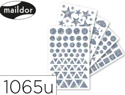 Gommette holographique maildor10,5x16cm design assortis coloris argent sachet 20 planches 1065 unites