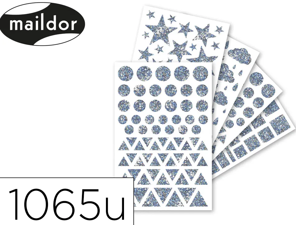 Gommette holographique maildor10,5x16cm design assortis coloris argent sachet 20 planches 1065 unites