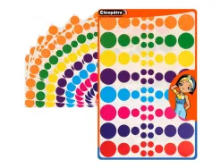 Gommette ronde cleopatre 4 tailles assorties 1.5/2/3/3.8cm 8 coloris assortis par planche 640