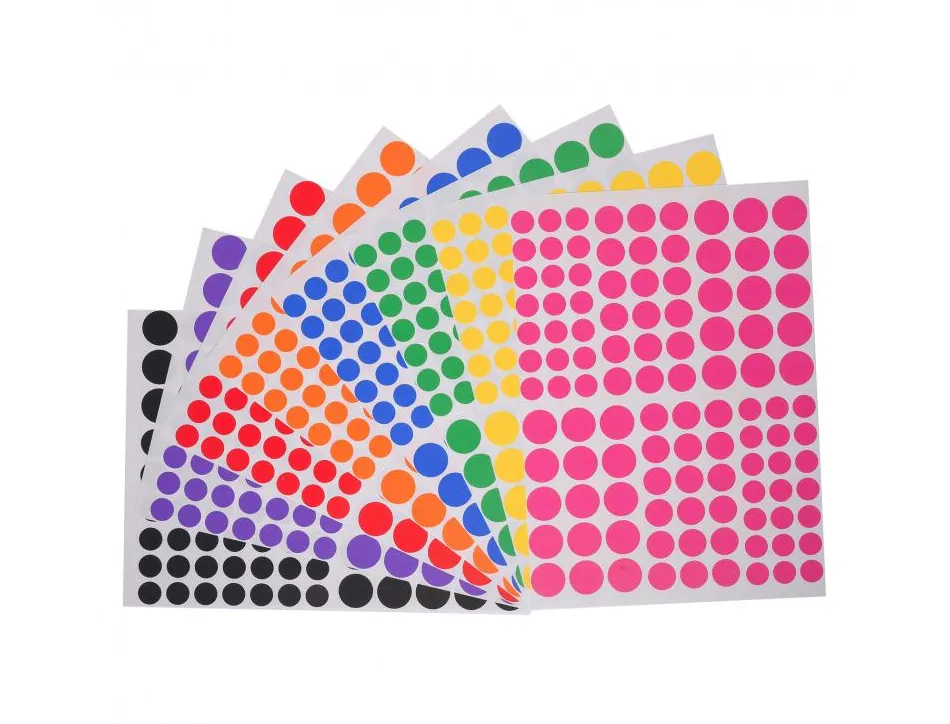 Gommette ronde cleopatre multi tailles adhesif permanent planche 8 coloris assortis 1728 gommettes