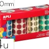 Gommettes apli forme ronde diam. 20mm coloris metallises jaune bleu rouge et vert pack de 4 rouleaux 5640u