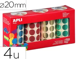 Gommettes apli forme ronde diam. 20mm coloris metallises jaune bleu rouge et vert pack de 4 rouleaux 5640u