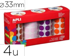 Gommettes apli xl forme ronde diam. 33mm coloris marron orange lilas et rose pack de 4 rouleaux 2832u
