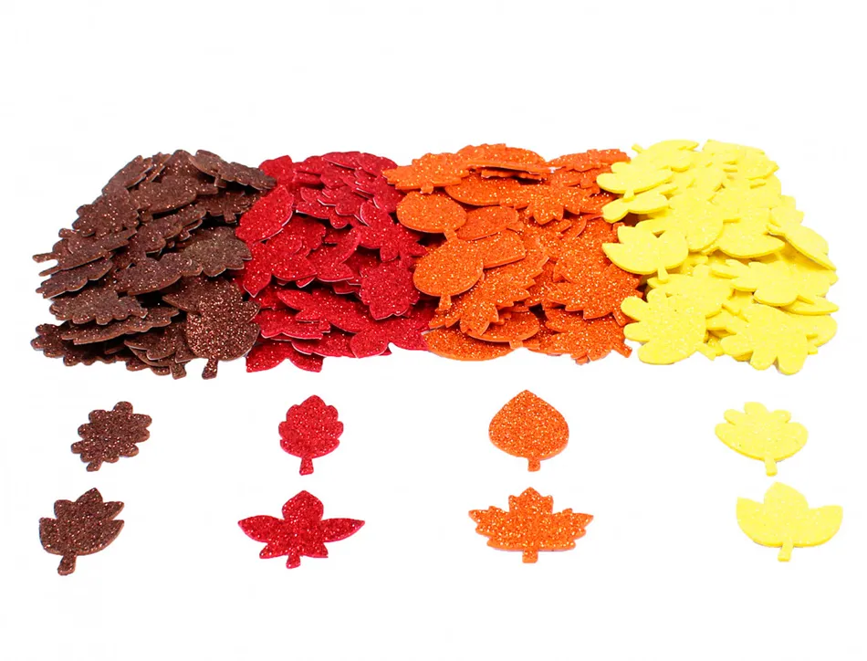 Gommettes automne mousse sodertex eva pailletee 3,50cm 200 pieces 4 coloris assortis