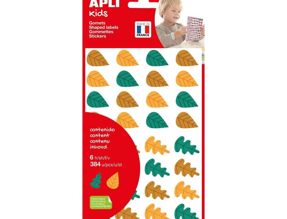 Gommettes feuilles d arbres apli kids pochette de 6 feuilles 384 unités