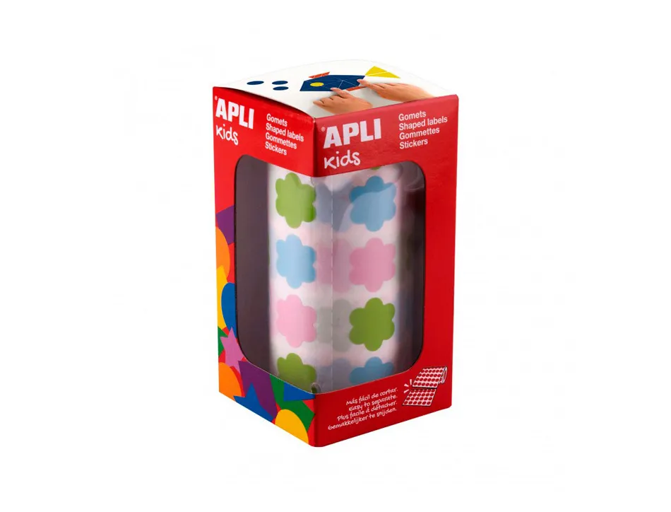 Gommettes fleurs apli kids rouleau 20 mm couleurs assorties boite de 900