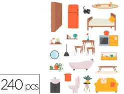 Gommettes papier sodertex a la maison avec scene telechargeable 170x220mm 240pcs 12 planches coloris
