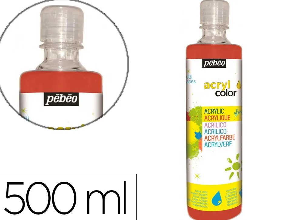 Gouache acrylique pebeo acrycolor indelebile couvrante brillante miscible tout support rouge primaire flacon 500ml