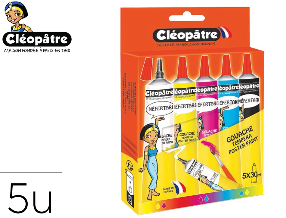 Gouache cleopatre nefertari tous supports tube aluminium 30ml embout fin et precis colorisassortis etui carton 5 unites