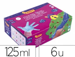Gouache doigt jovi base eau coloris assortis jaune/bleu/blanc/marron/rouge/vert pot 125ml coffret 6 unités
