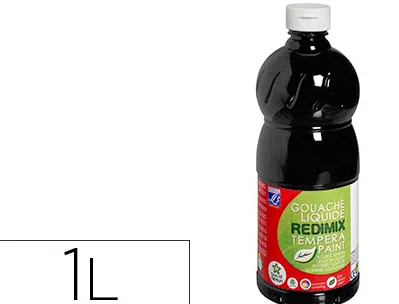 Gouache lefranc bourgeois liquide redimix non toxique fluide couvrante prête à l'emploi noir flacon 1000ml