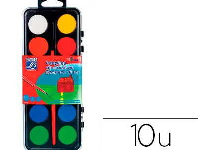 Gouache lefranc bourgeois pastille 28mm diamètre boîte 12 coloris + 1 pinceau