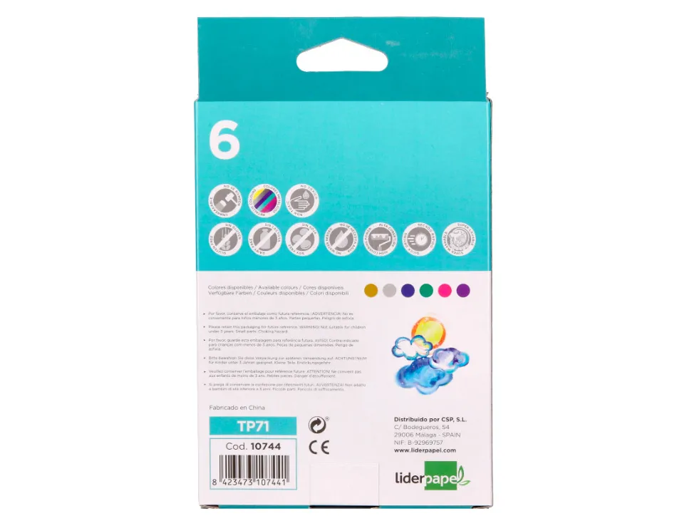 Gouache liderpapel solide baton de 10gr sans solvant sechage rapide coloris assortis boite de 6 unites